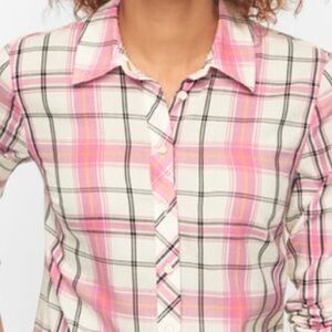 Talbots Plus Size 2X Pink and White Plaid Button Down Shirt